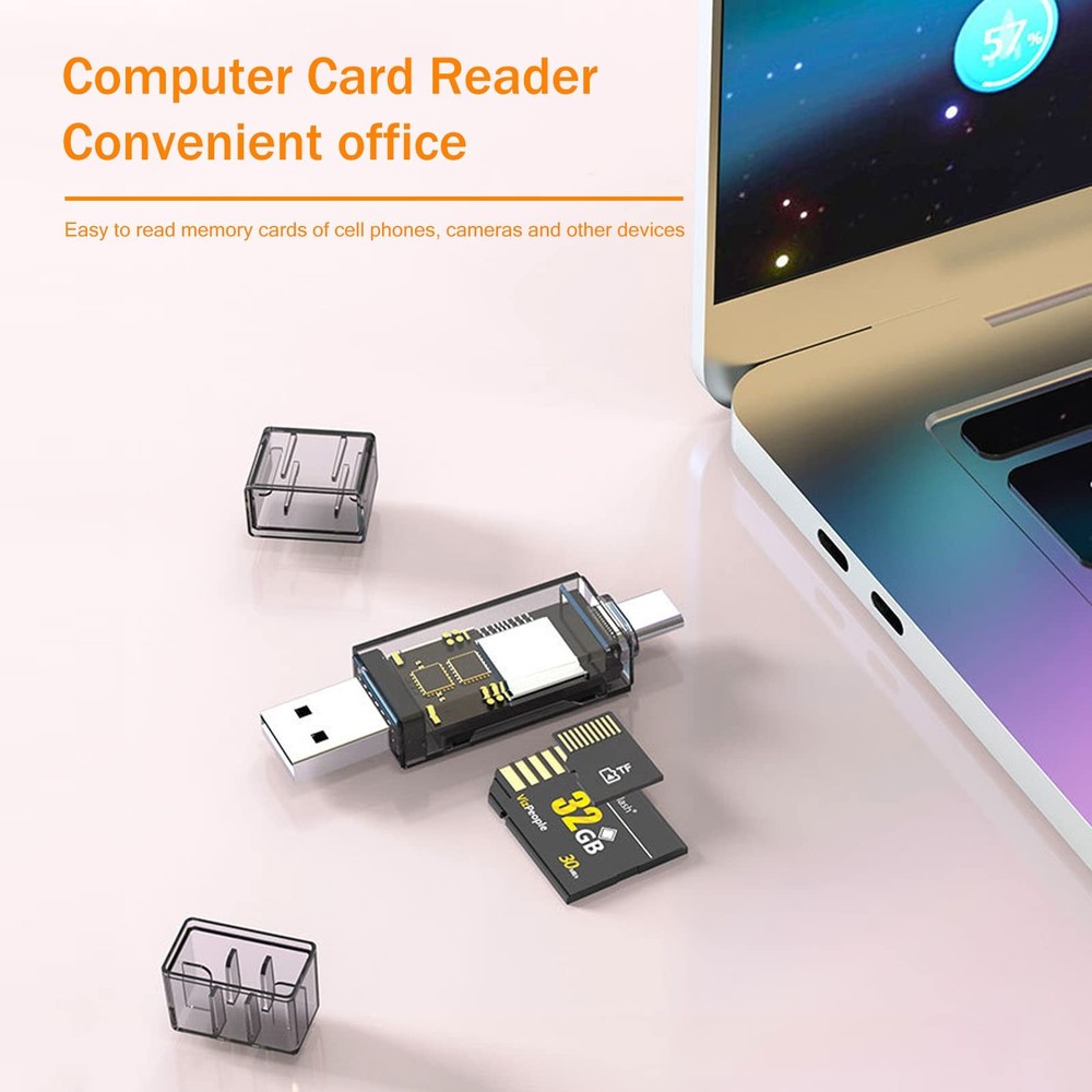 2 Pack USB SD Card Reader for PC, Micro 2 USB_USB-C, Transparent Black