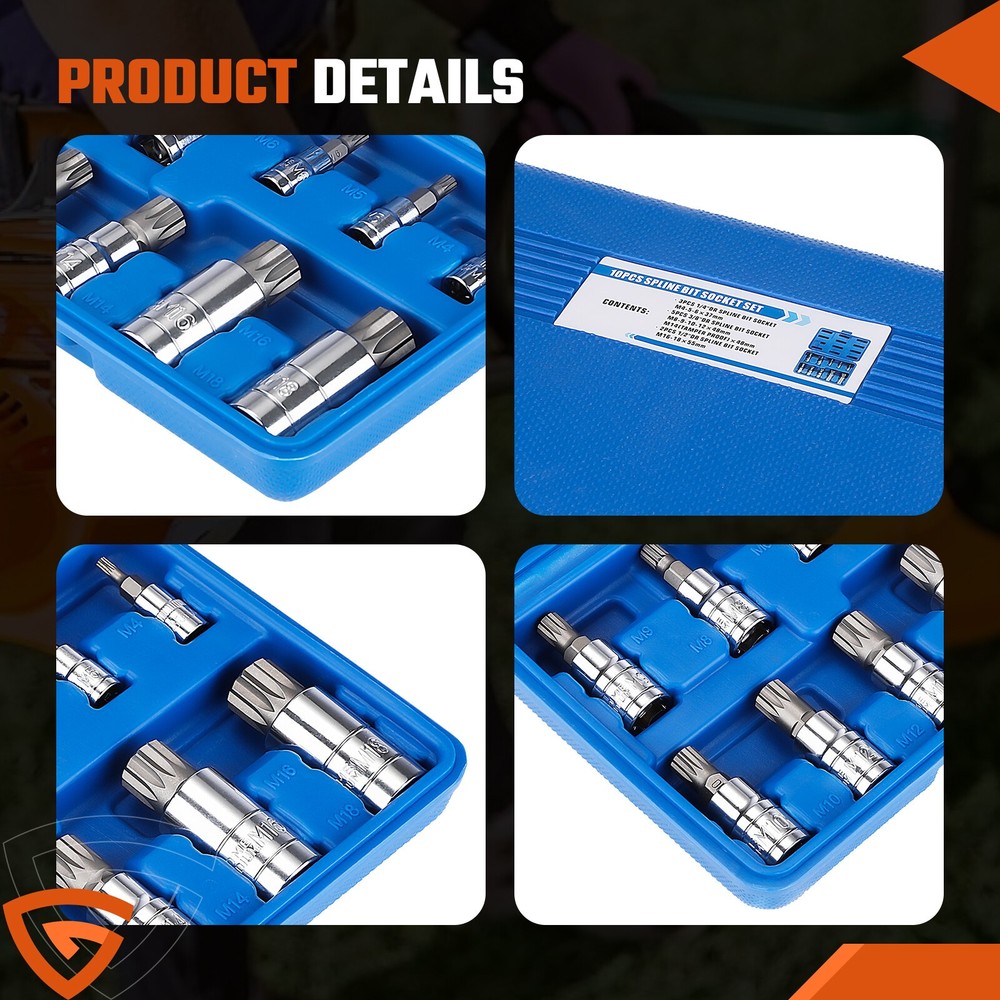 Bit Socket Set 12 Point MM Triple Square Spline Bit Set 1/4