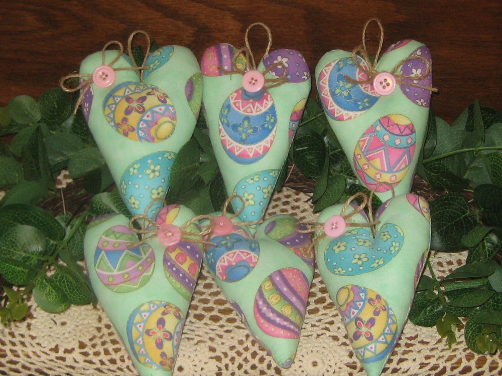 Country Decor 6 Easter Egg Hearts Tree Ornaments Handmade Easter Gifts