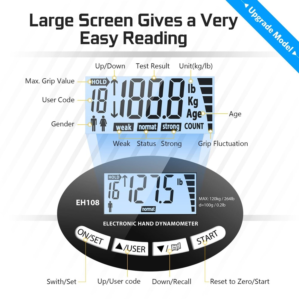 Hand Dynamometer Grip Strength Trainer Electronic Hand Grip Strength Tester ...