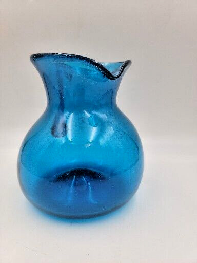 Cobalt Blue Hand Blown Glass Pitcher