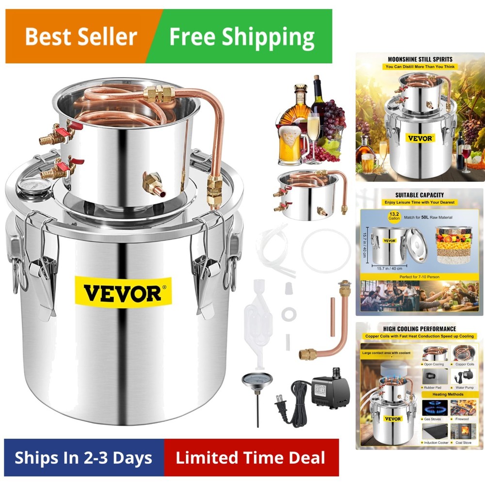 Alcohol Still 13.2Gal/50L Alcohol Distiller Stainless Steel Distillery Kit fo...