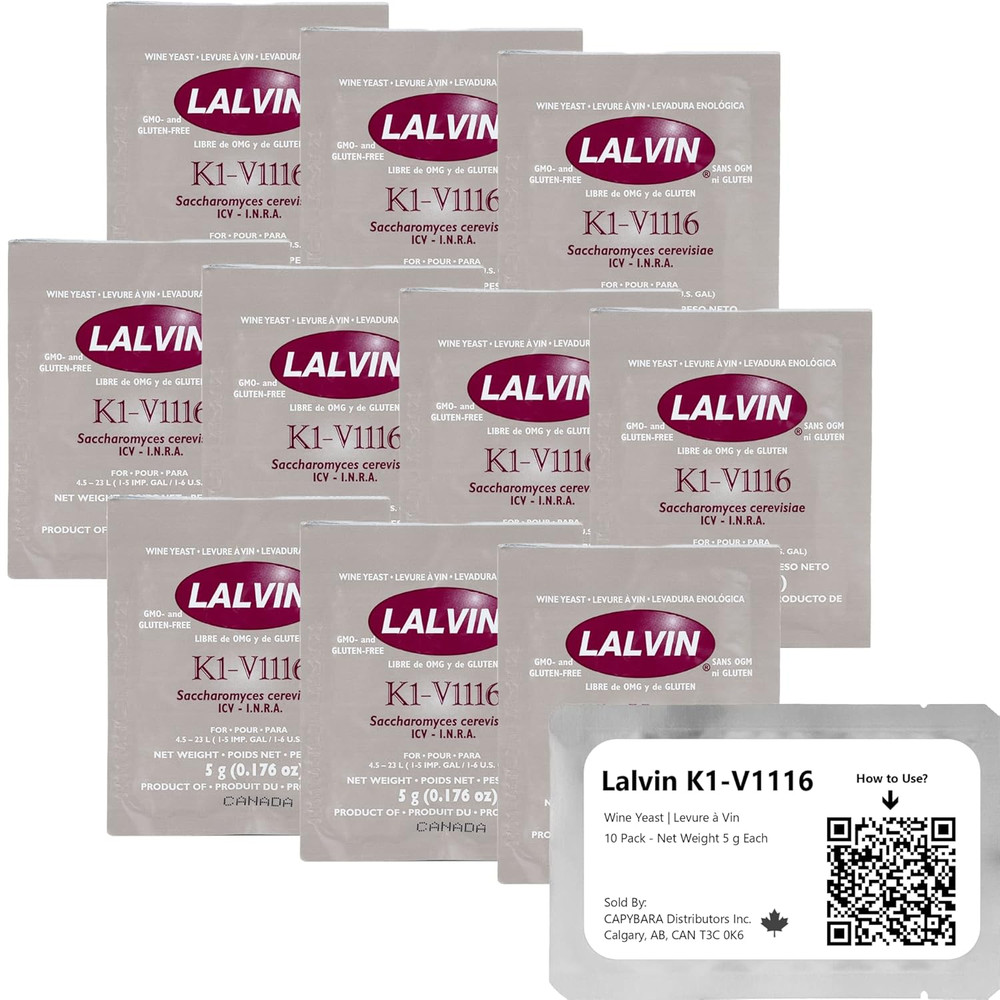 Lalvin K1-V1116 Wine Yeast (10 Pack) - Make Wine Cider Mead Kombucha at Home - 5