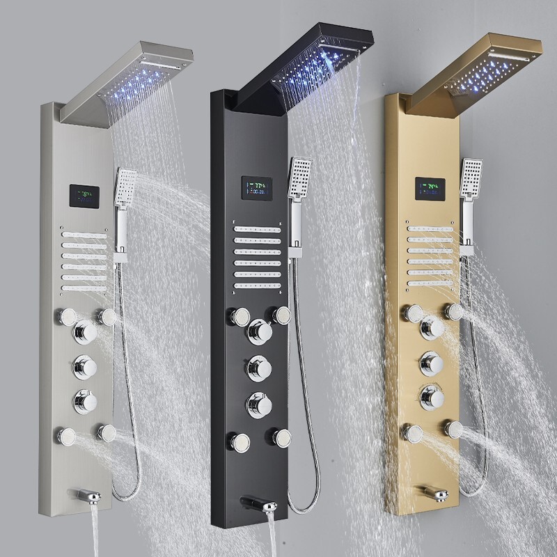 ELLO&ALLO LED Shower Panel Tower System Rain&Waterfall Massage Jet W/Hand Spray
