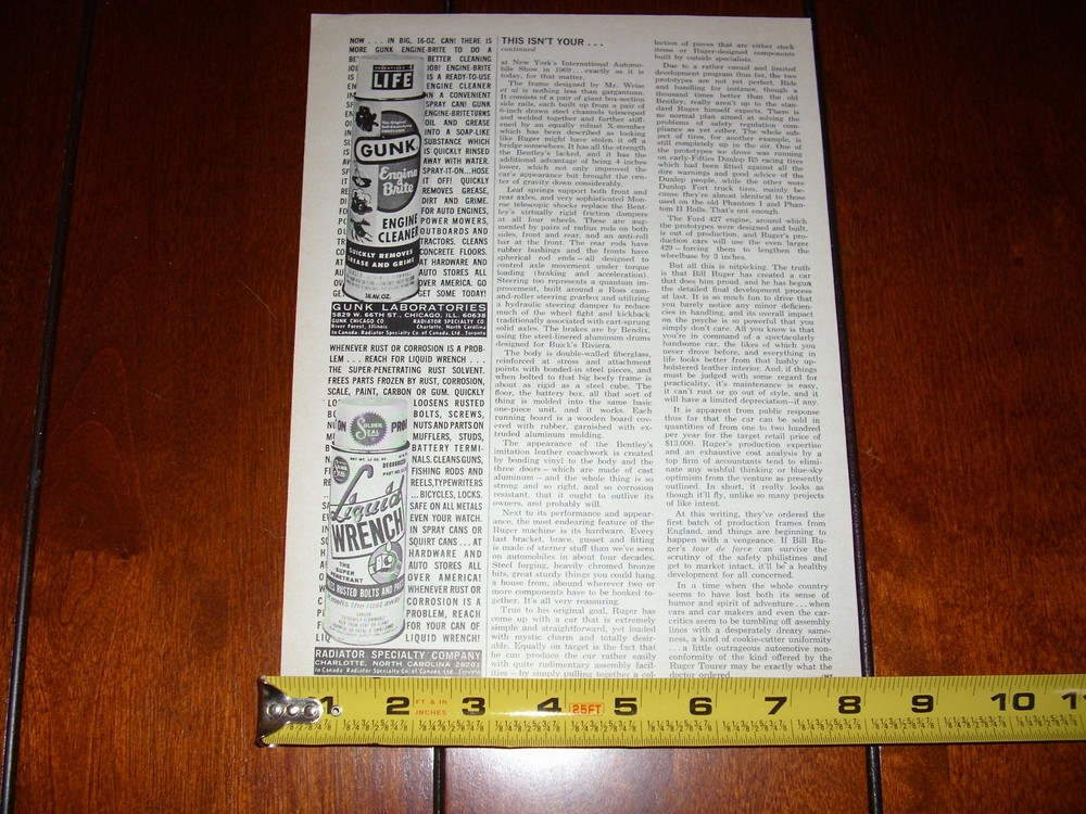 BILL RUGER TOURER CAR ORIGINAL 1970 ARTICLE