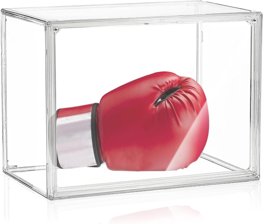 Clear Boxing Glove Display Case - Self-Assembly, UV-Protected With Black Base fo