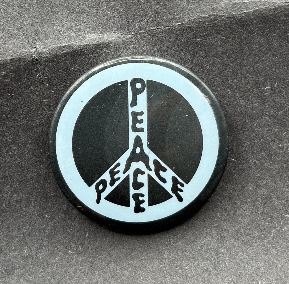1978 Peace Sign Pinback Button Camp David Accords Larry Fox EX Original 1-1/2"