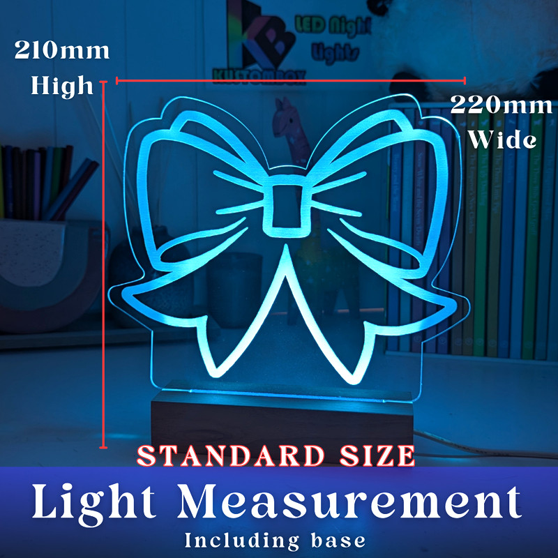 BOW TIMBER BASE ACRYLIC Personalised 3D LED Night Light Colour Change Lamp