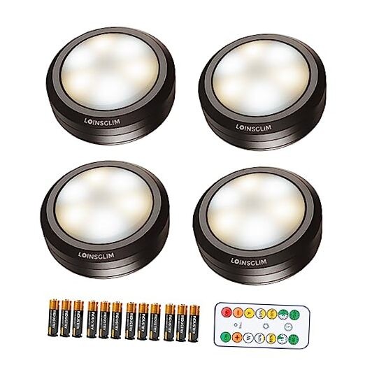 Puck Lights with Remote Control, Wireless LED Puck Light for WARM-BLACK 4 PACK