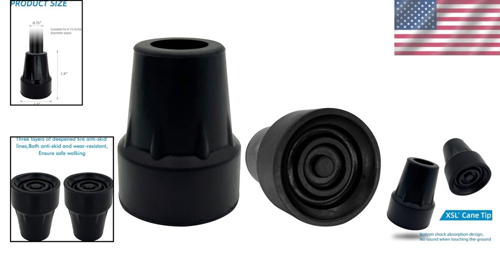 SecureGrip 3/4-Inch Cane Tip Replacements - Pack of 2