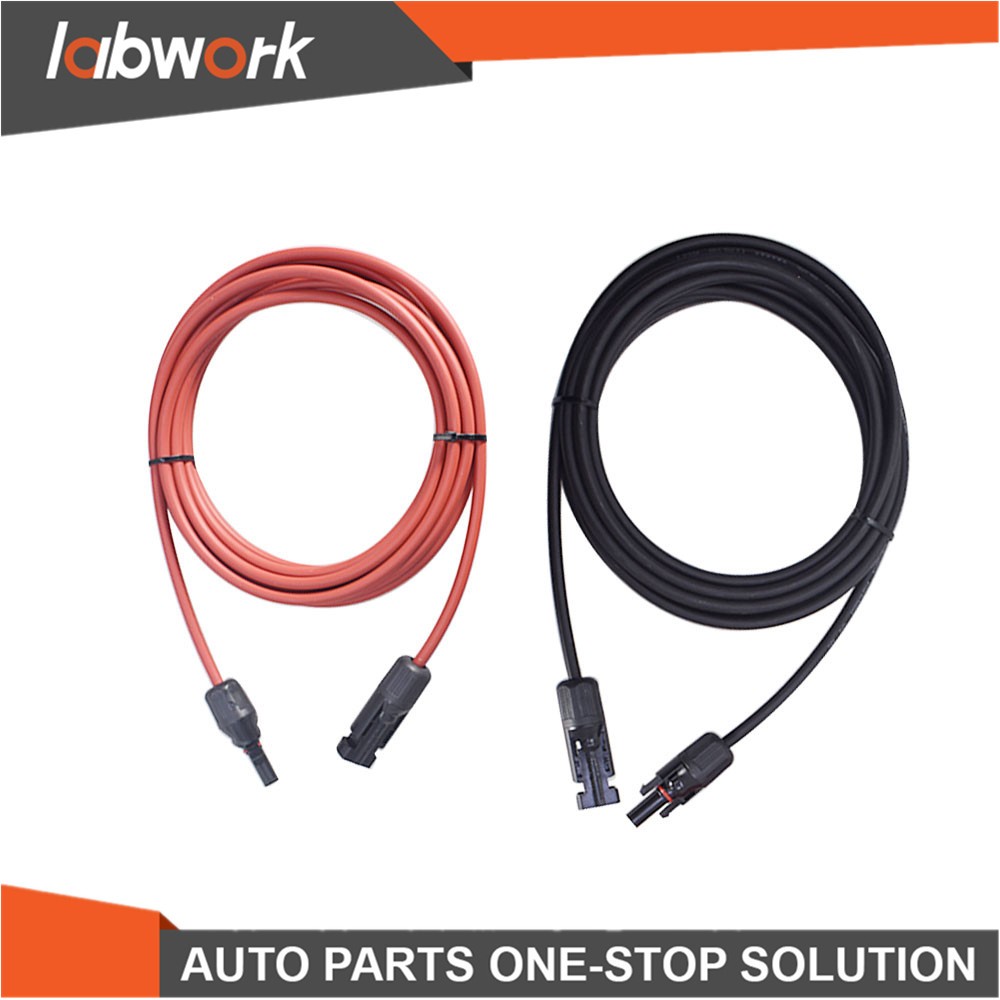 Labwork Solar Panel Extension Cable Wire Connector 1 Pair 12AWG 15ft Black+Red