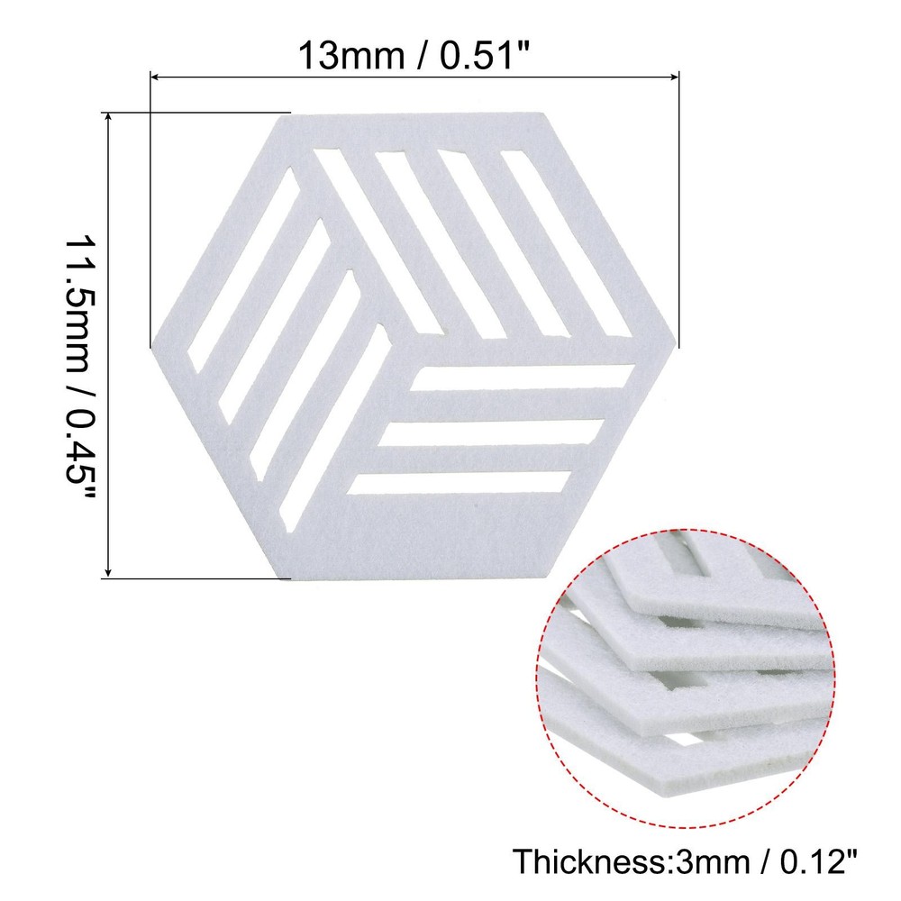 Felt Coasters 12pcs Hexagonal Mat Tampons Coasters, White