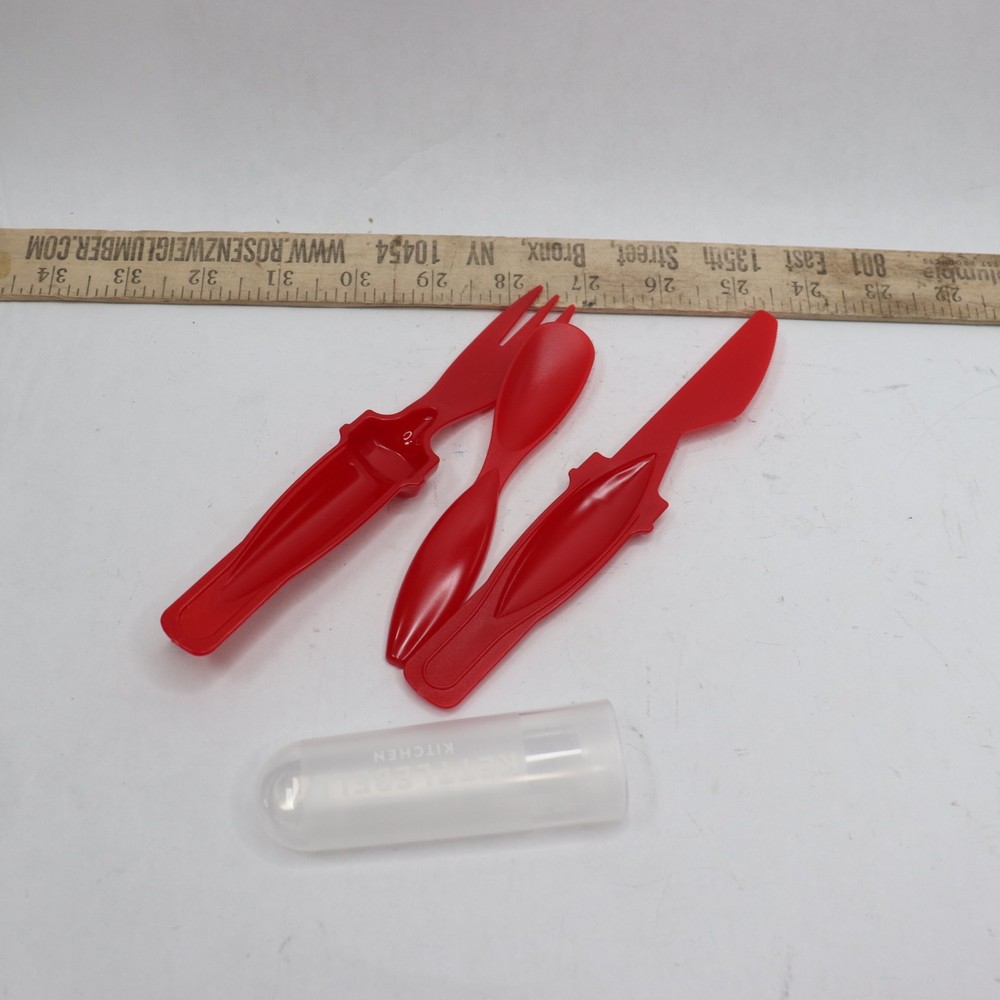 (3-Pk) Kettlebell Portable Utensil Set Plastic Red