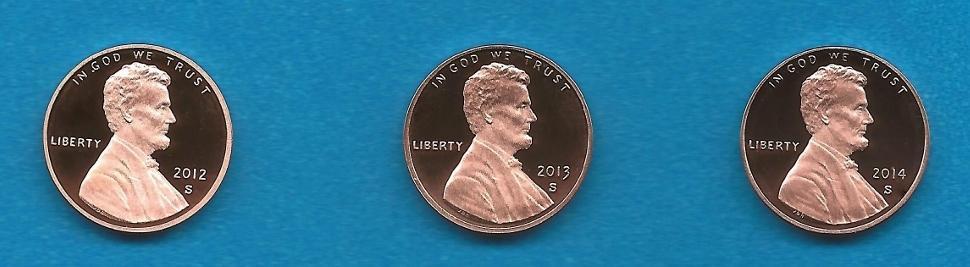 2012 2013 AND 2014 Proof Lincoln Cents- Three Gem Proof Deep Cameo Coins