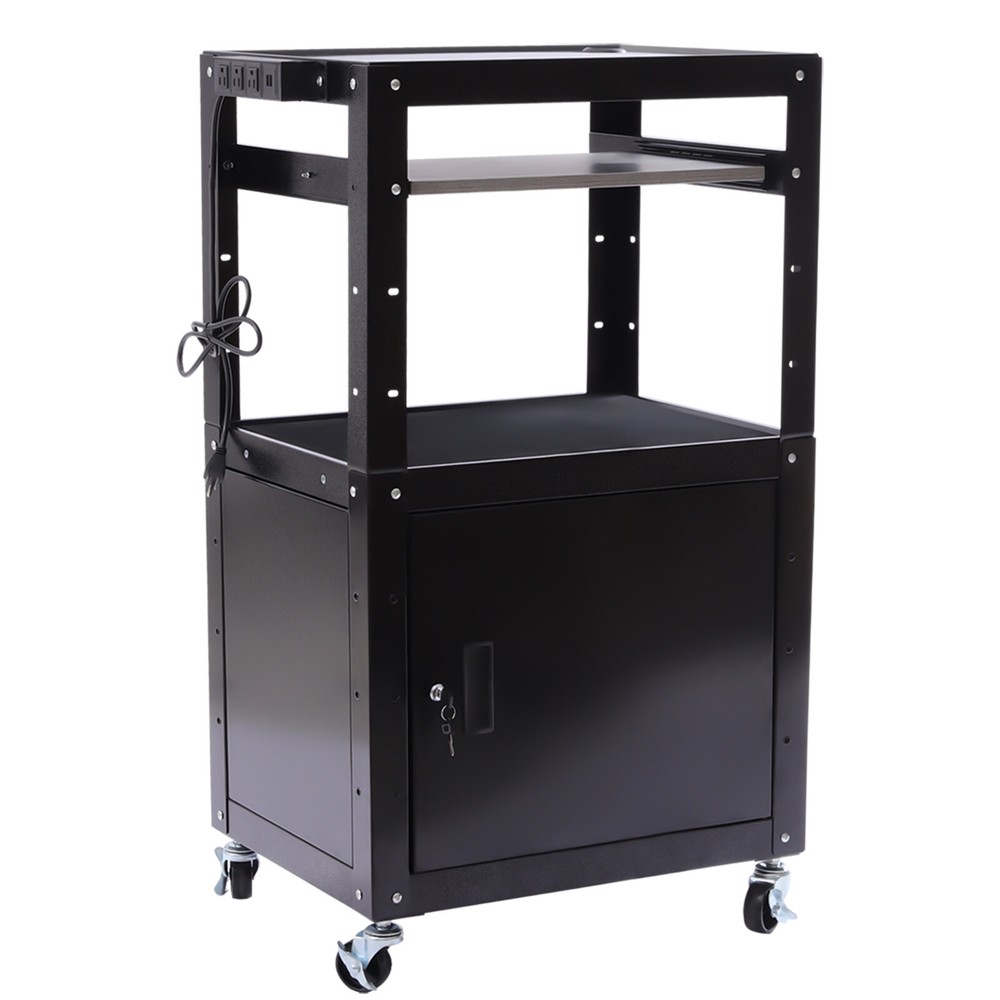 Multipurpose Rolling Small Office Laptop Table Portable Av Cart w/ Power Socket