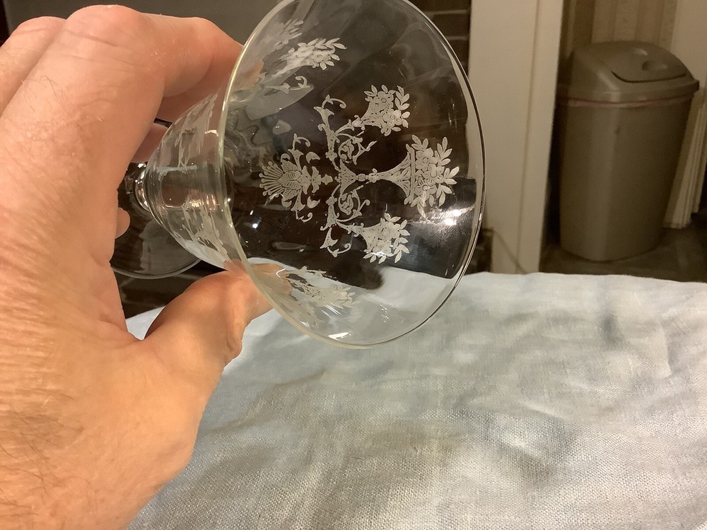 Crystal Etched Water Goblet 5.5” Tall