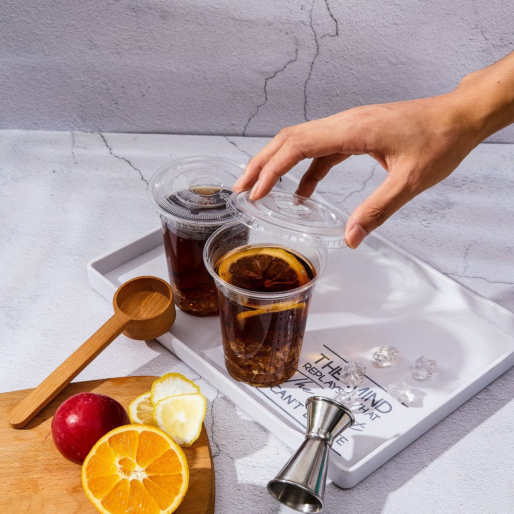200 Pack 12Oz Plastic Cups with Lids, Clear Cups with Lids, Disposable Cups T...