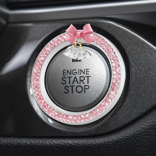 Car Push Start Button Cover Ring, Engine Start Button Cover, Cute Bow Pink