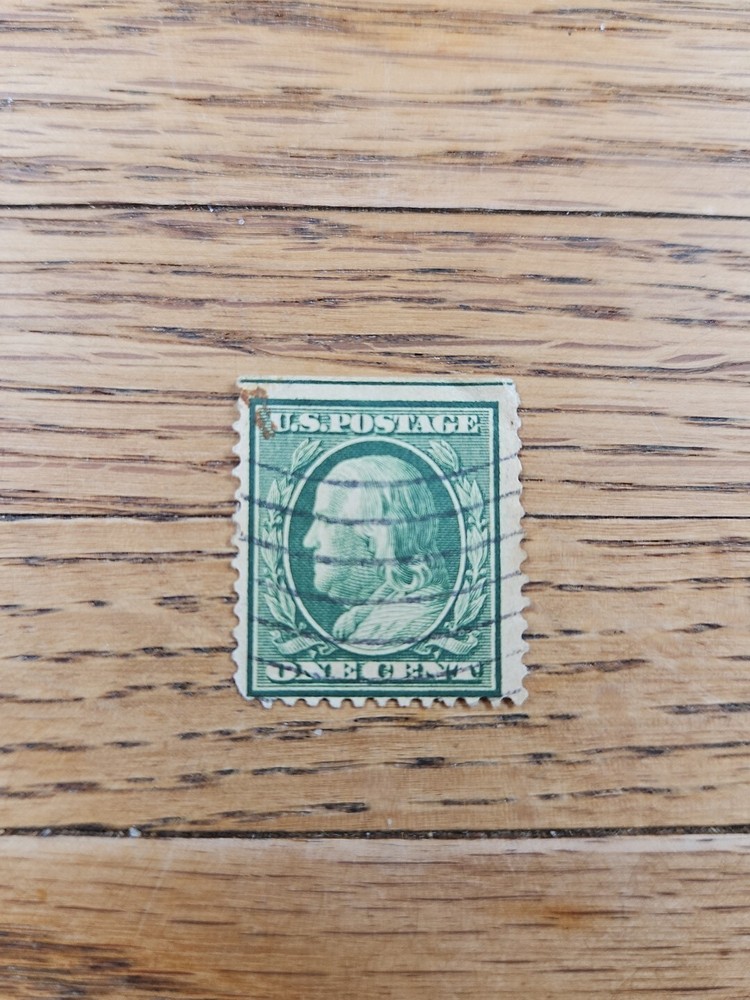 US Stamp Benjamin Frankin 1c Used Green Waves