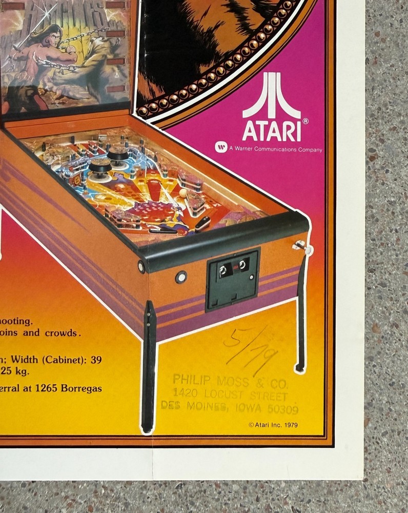 Hercules Original Pinball Arcade Flyer | 1979 Atari | Fair Condition