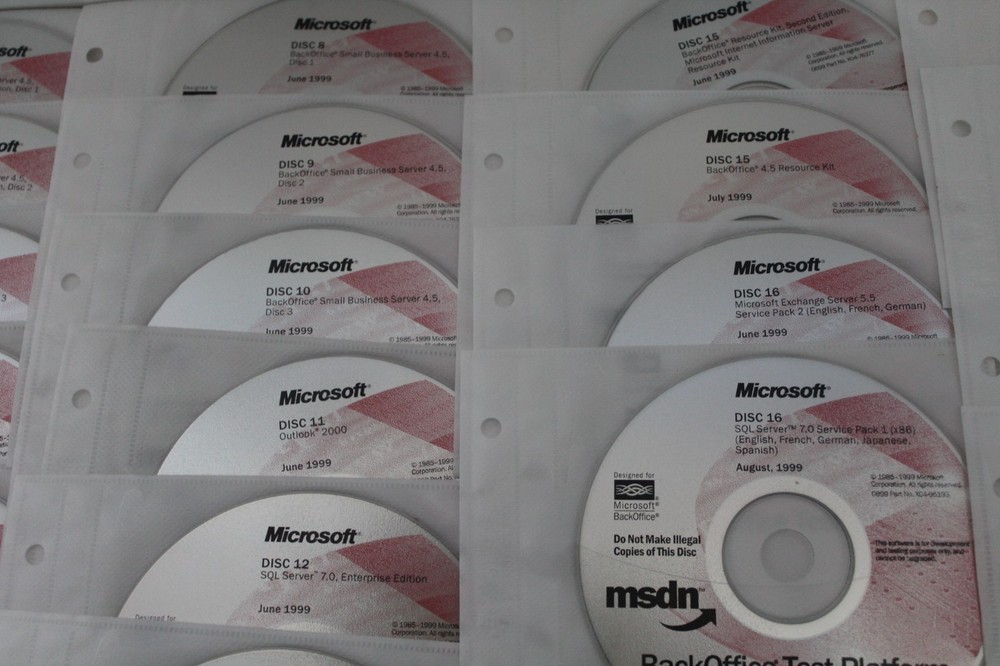 1999 MSDN BackOffice Test Platform Software 1 thru 16 and 19 thru 21
