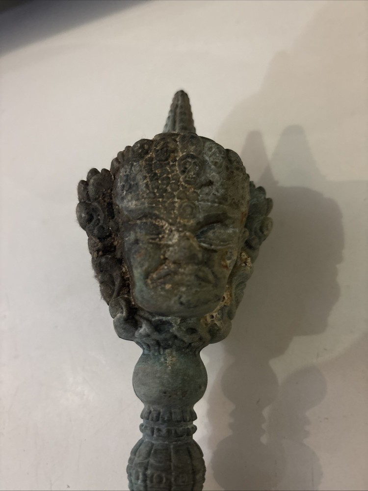 Antique Bronze ? Tibetan 2 Face Dagger Handle Read Description