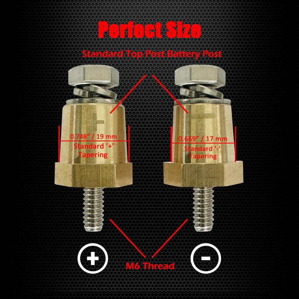 M6 Thread Brass Battery Terminal Charging Posts, Battery Post Adapter (+/-) w...