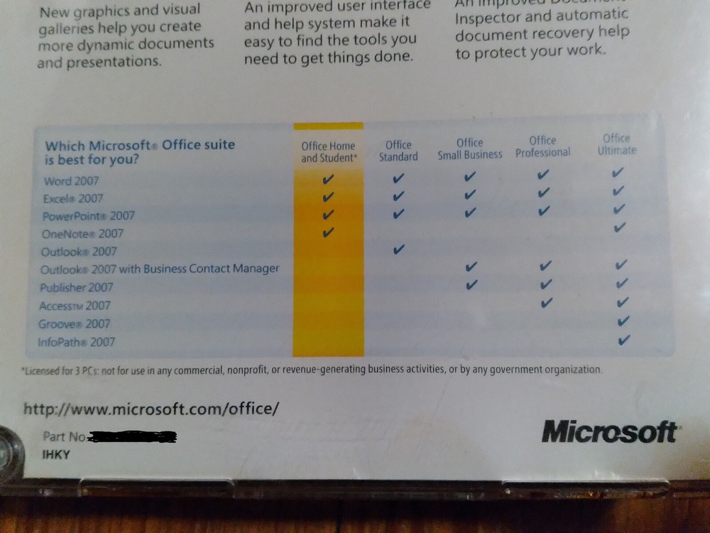 Microsoft Office Home and Student 2007 CD/DVD-ROM Windows XP