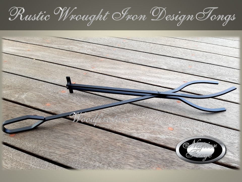 FIRE PIT 🔥 Fireplace TOOLS LOG GRABBER / TONGS Wrought Iron Style Rustic