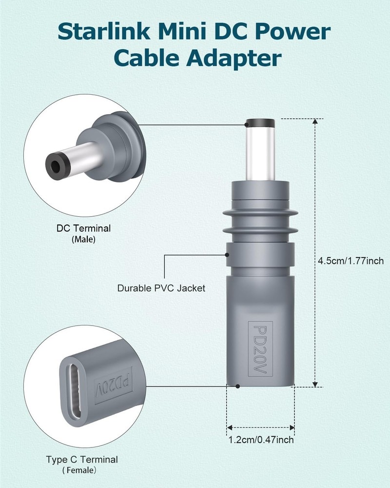 Effortless 2PCS USB C to DC Adapter for Starlink Mini - 20V Power Solution