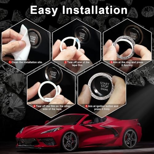 Car Engine Start Stop Decoration Ring, Crystal Double Rhinestone, Bling Red