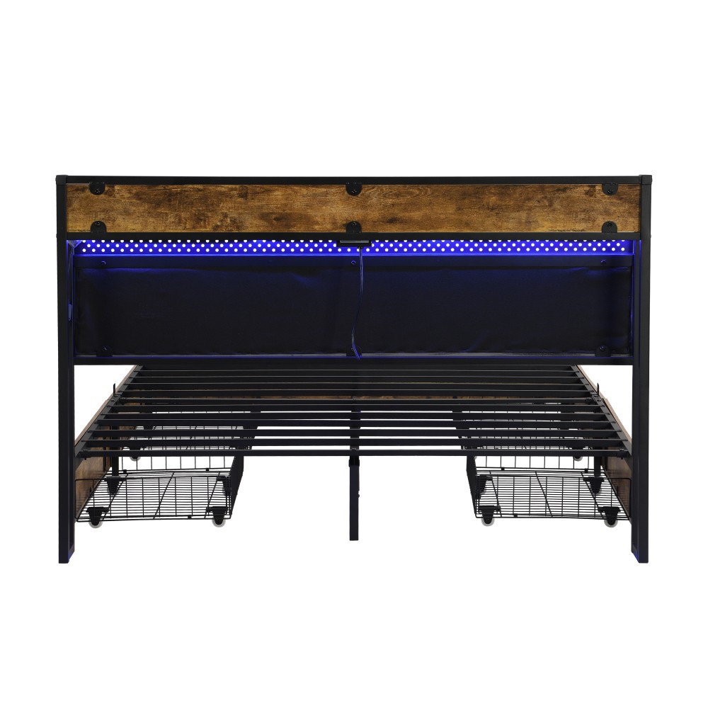Bed Frame W Charging Station 4 Storage Drawers LED Lights