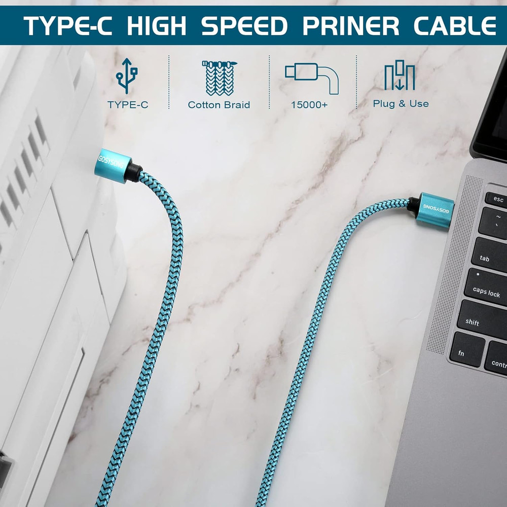 20Ft USB C to USB B Printer Cord - High Speed, Compatible with Printer, Scanner,