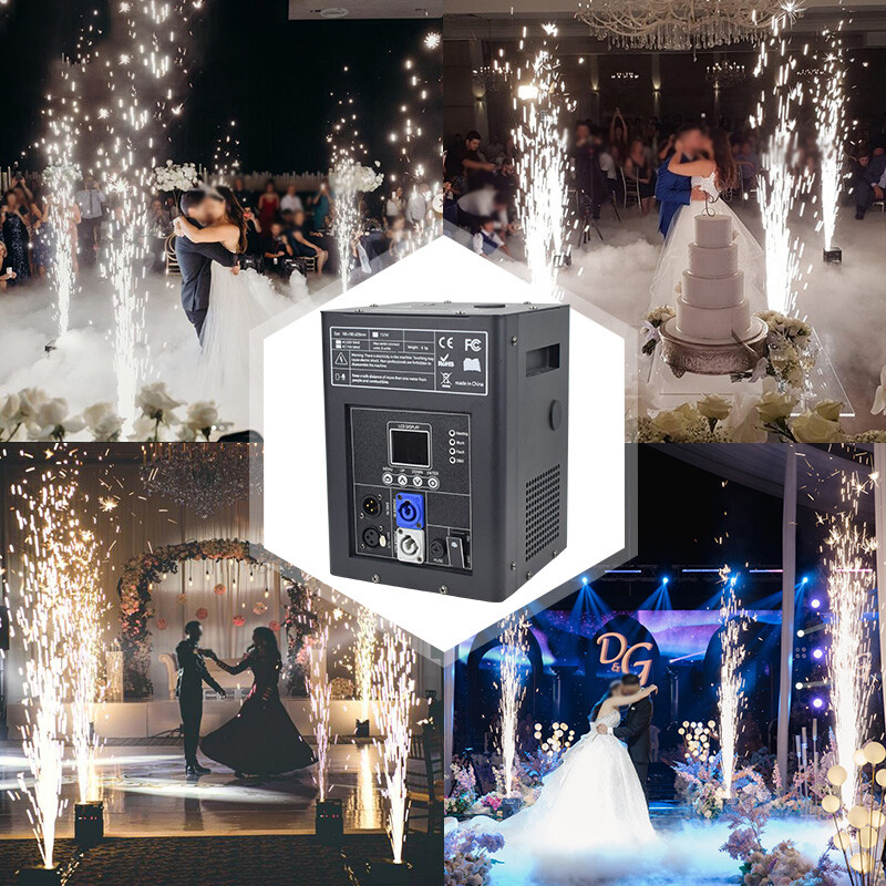 4PCS LCD Cold Spark Firework Machine 750W Stage Effect DMX with Flight Case