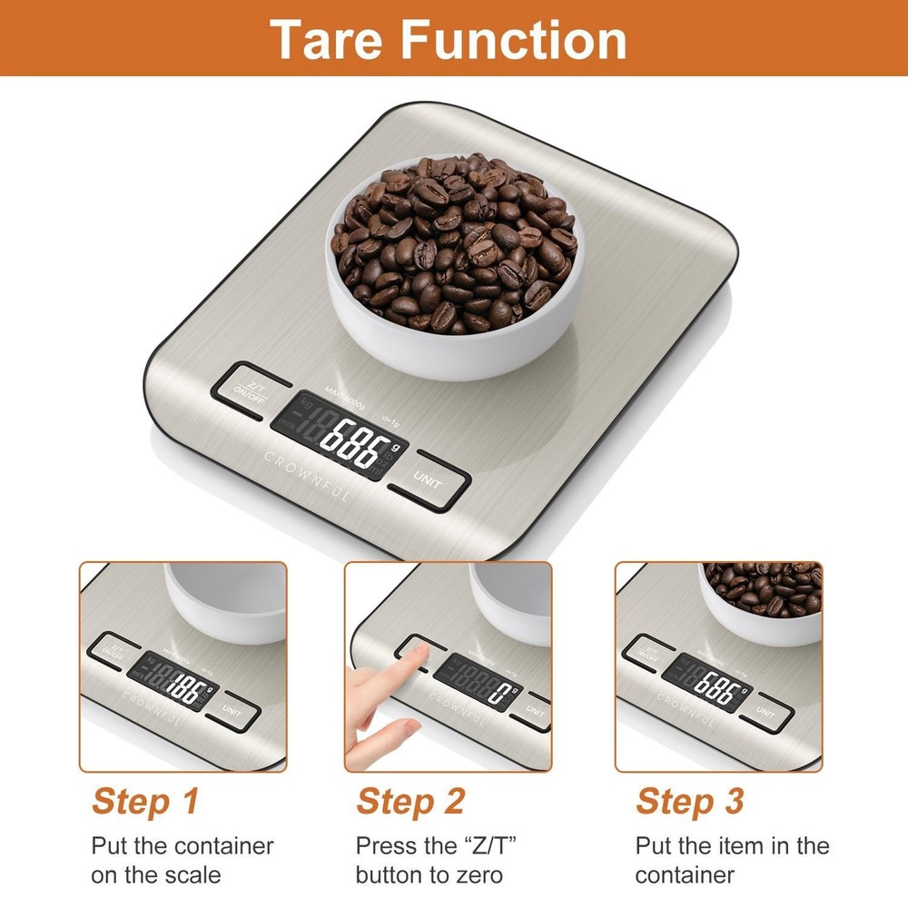 Versatile Digital Kitchen Scale 11 lb - LCD Display & 304 Stainless Steel Design