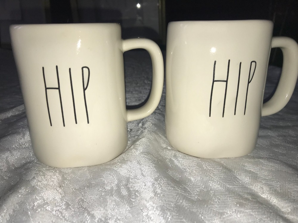 2 Rae Dunn HIP/HOP Easter BUNNY Rabbit BLUE Inside DOUBLE SIDED 16oz MUG Cup 4½"