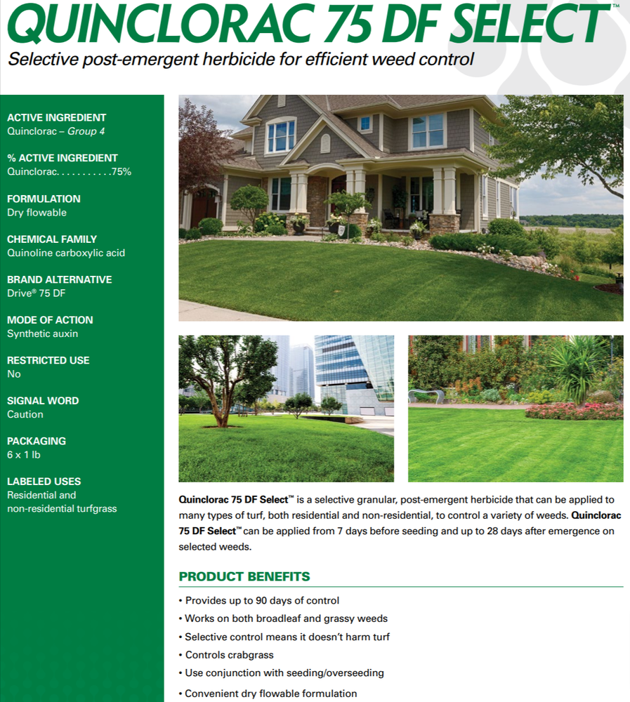 Quinclorac Select 75DF Herbicide - 1 Lb. | Provides Excellent Crabgrass Control