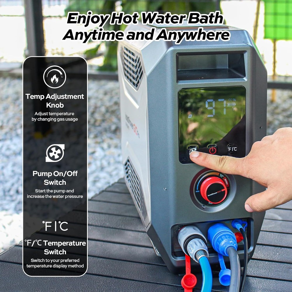 FOGATTI Portable Gas Water Heater Propane 22000BTU Outdoor Camping Shower RV