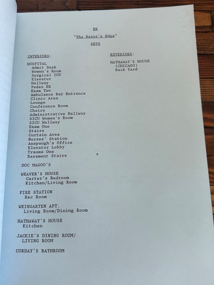 ORIGINAL ER TV SHOW SCRIPT EPISODE THE RAZOR'S EDGE