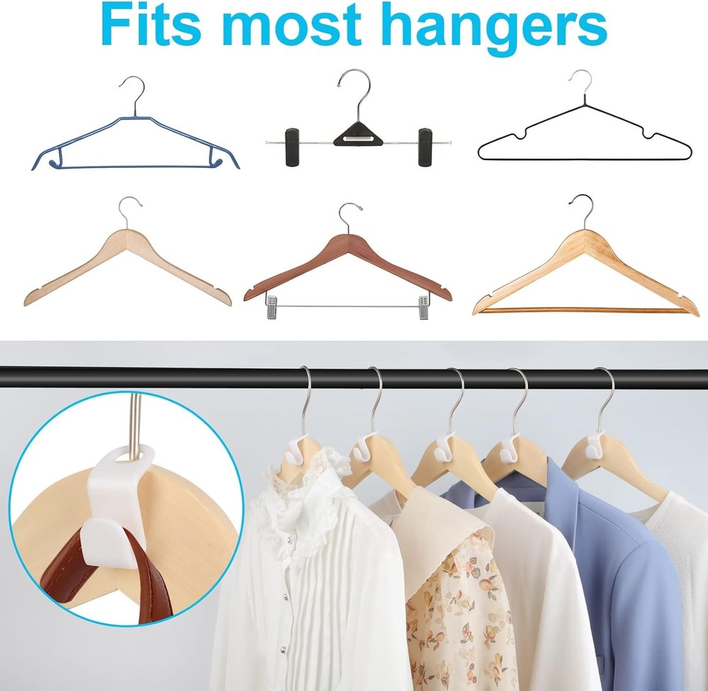 100 PCS Space Saving Hanger Hooks & Clips Plastic Hangers White)