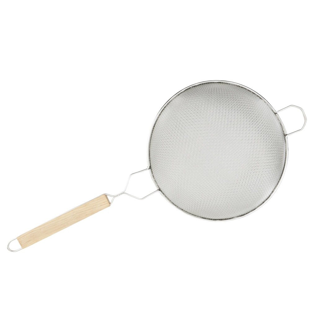 Fine Double Mesh Strainer 10.25Inch Diameter Medium Tin Sieve Tan Handle