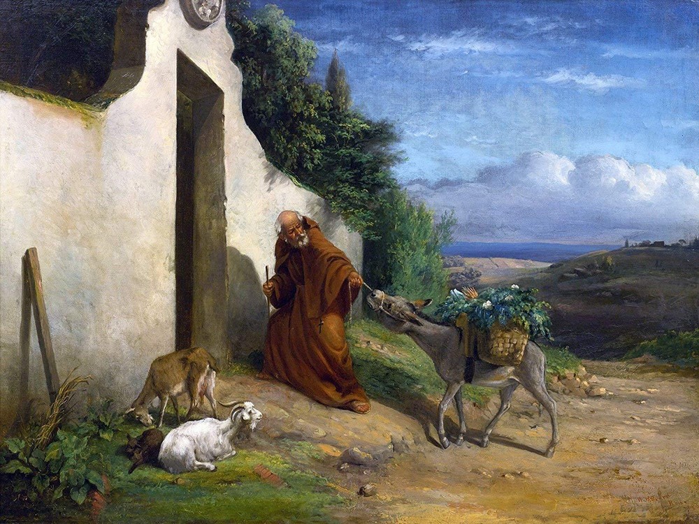 MONK PULLING DONKEY by W. Beard Tile Mural Kitchen Wall Backsplash Ceramic 10x8