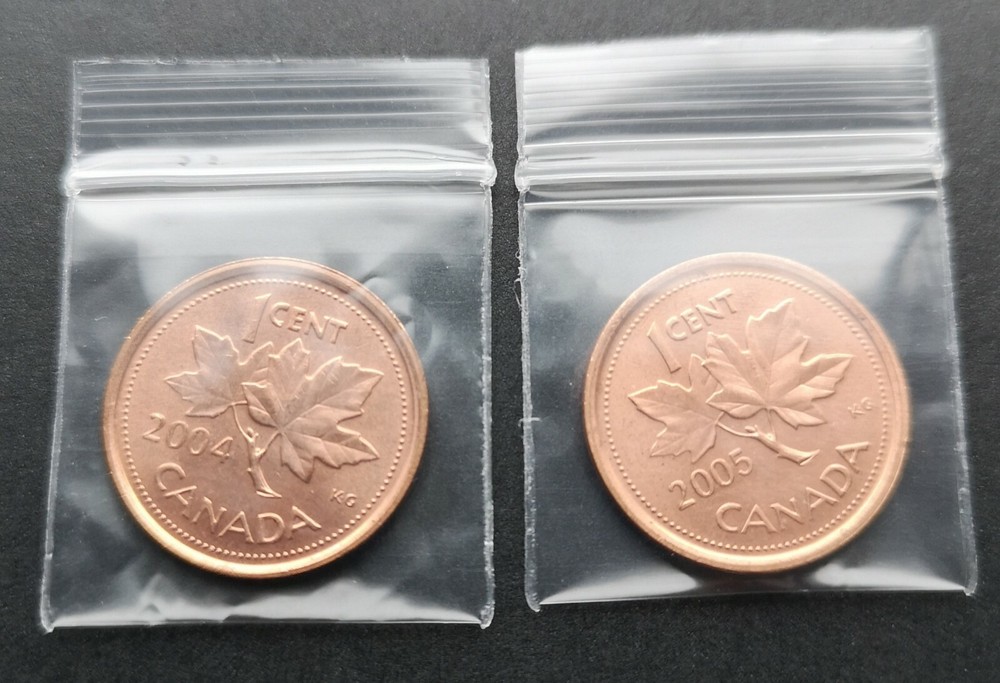 ***  CANADA  2004  AND  2005  NO P  ***  ONE  CENT  ***  FROM  MINT  ROLLS  ***