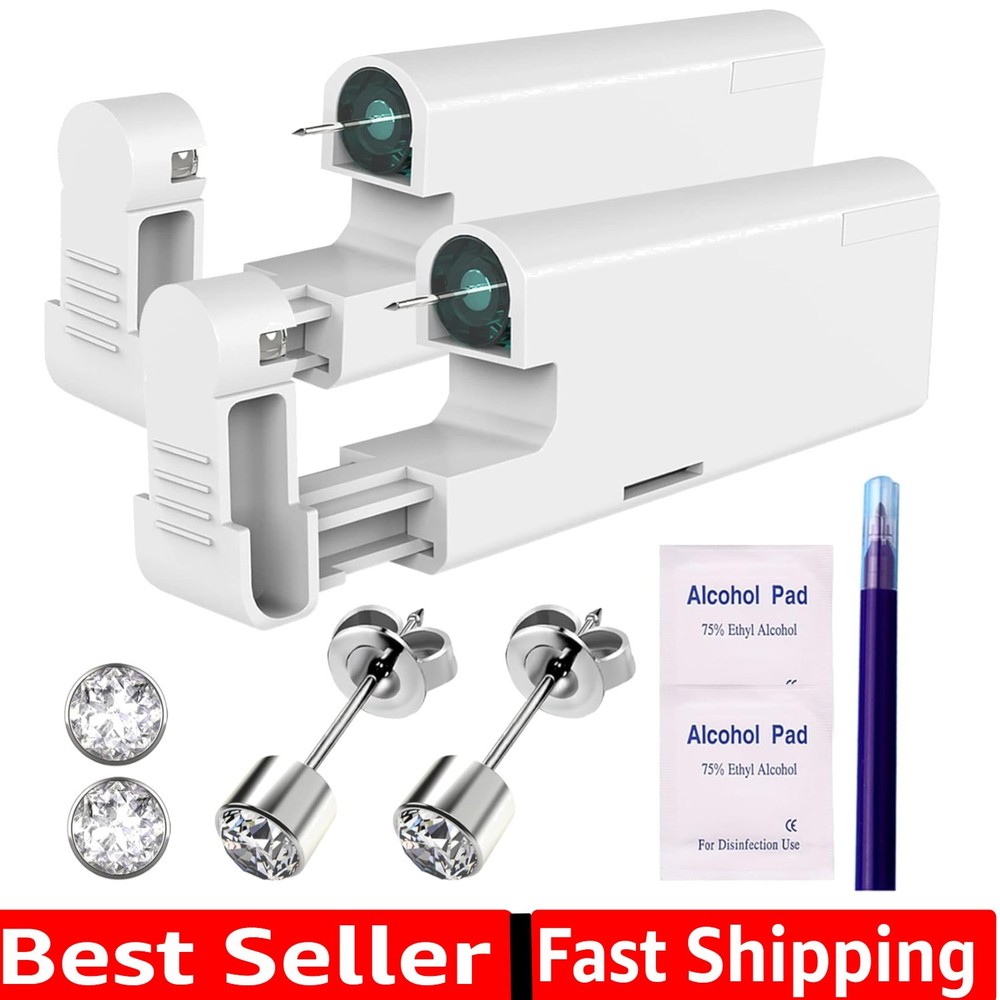 Beginner-Friendly Ear Piercing Kit with 2 Automatic Guns & Hypoallergenic Studs