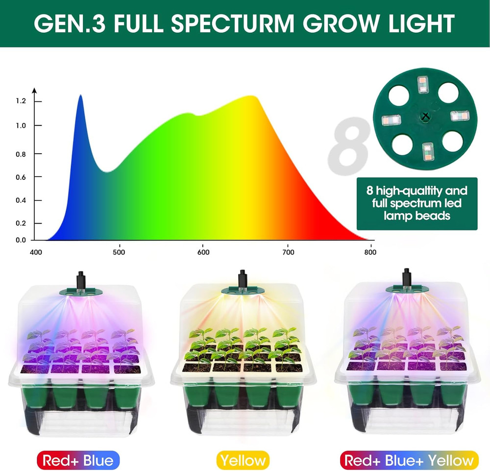 60-Cell Self-Watering Seed Starter Kit with Grow Light - 5-Pack