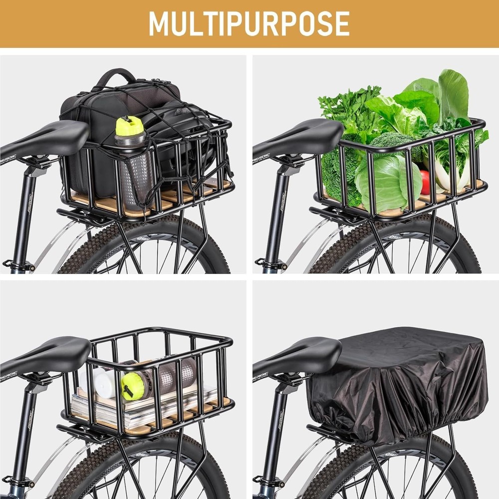 Multi-Purpose Large Bicycle Basket - Rack Mount with Easy Installation Features