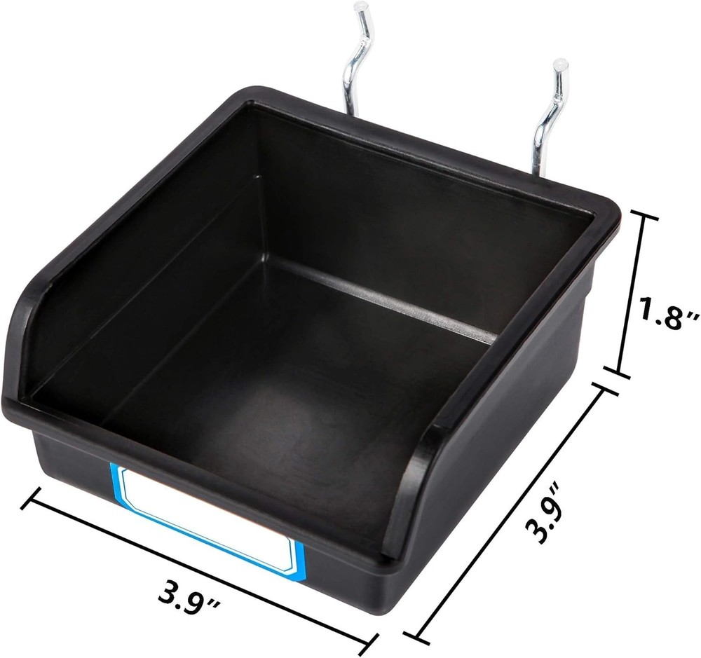 10-Pack Black Pegboard Bins with Metal Hooks & Labels - Durable Storage Solution