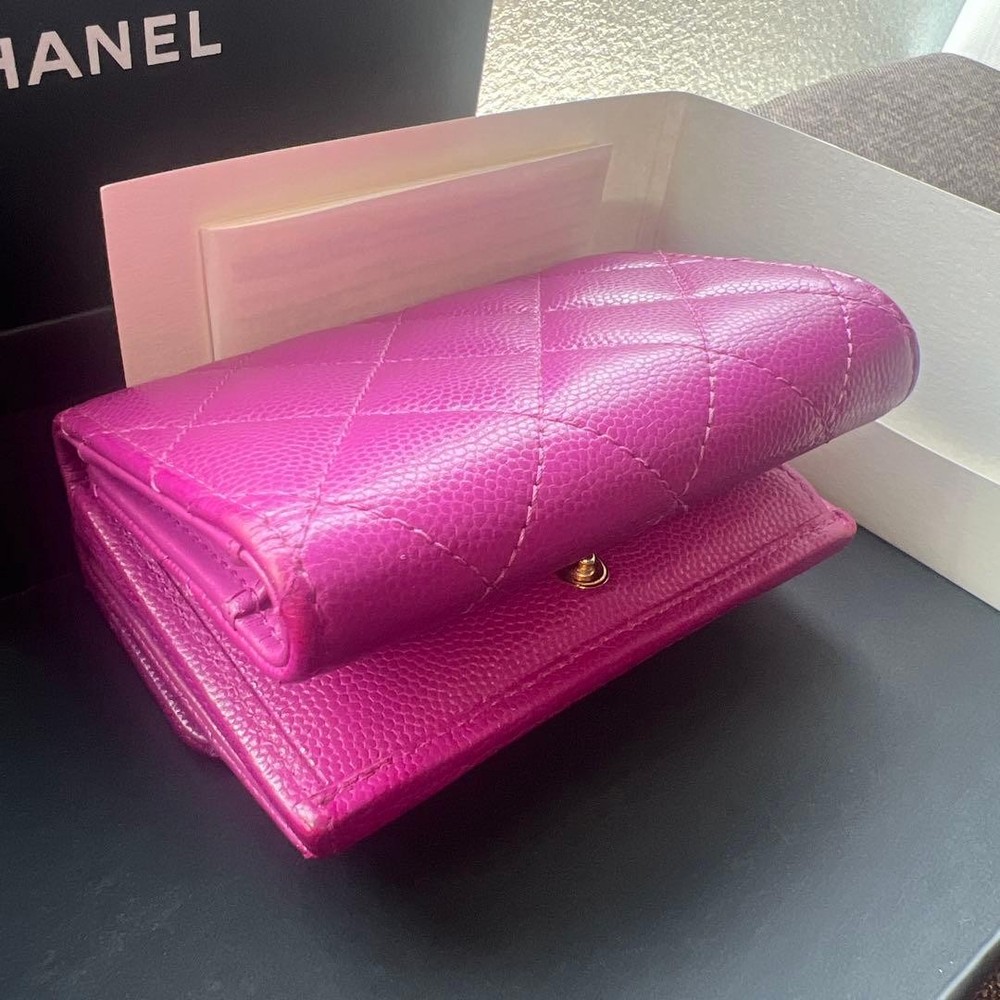 CHANEL Tri-Fold Wallet Mini Wallet Purple