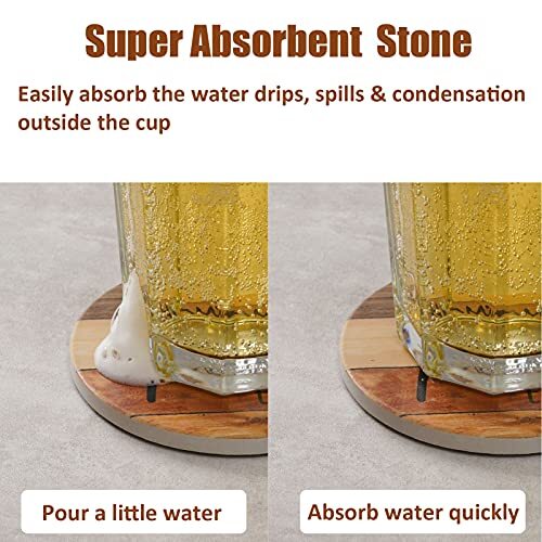 Coasters for Drinks Absorbent with Holder, 6 Pcs Ceramic Drink Coasters Brown