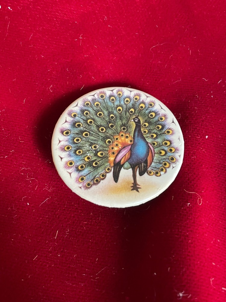 1982 E.H. Mason/Sky Ent Colorful Peacock Artwork Pinback Button 1.25" Bird